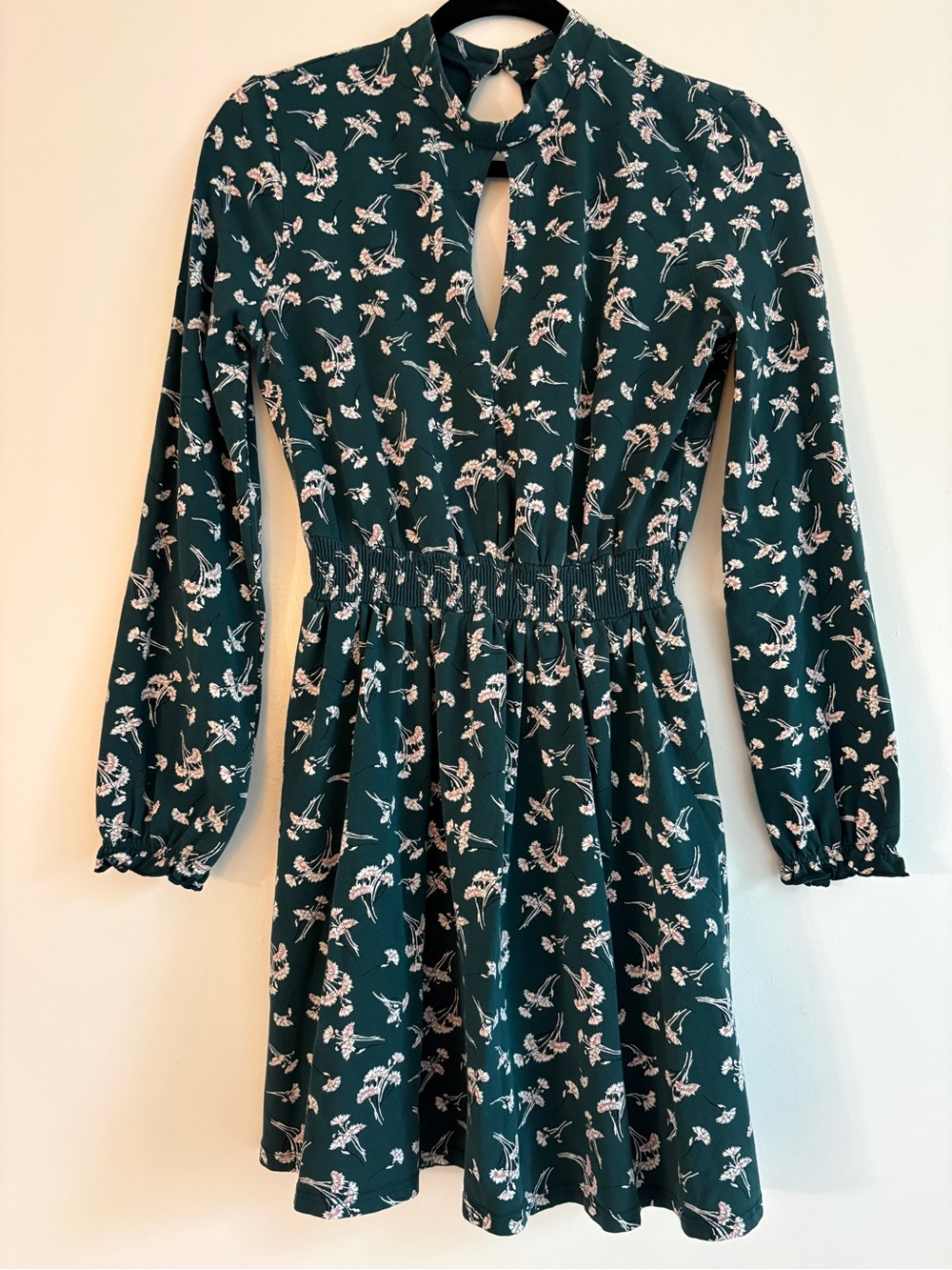 ASOS x Miss Selfridge Long-Sleeve Emerald Green Mini Dress with Keyhole